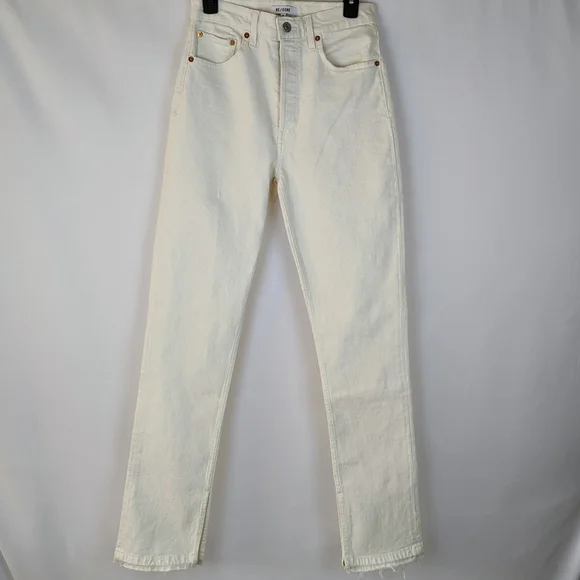 Re/Done 70S High Rise Skinny Bootcut Jean Button Fly Frayed Vintage White 28 NWT - Picture 2 of 15